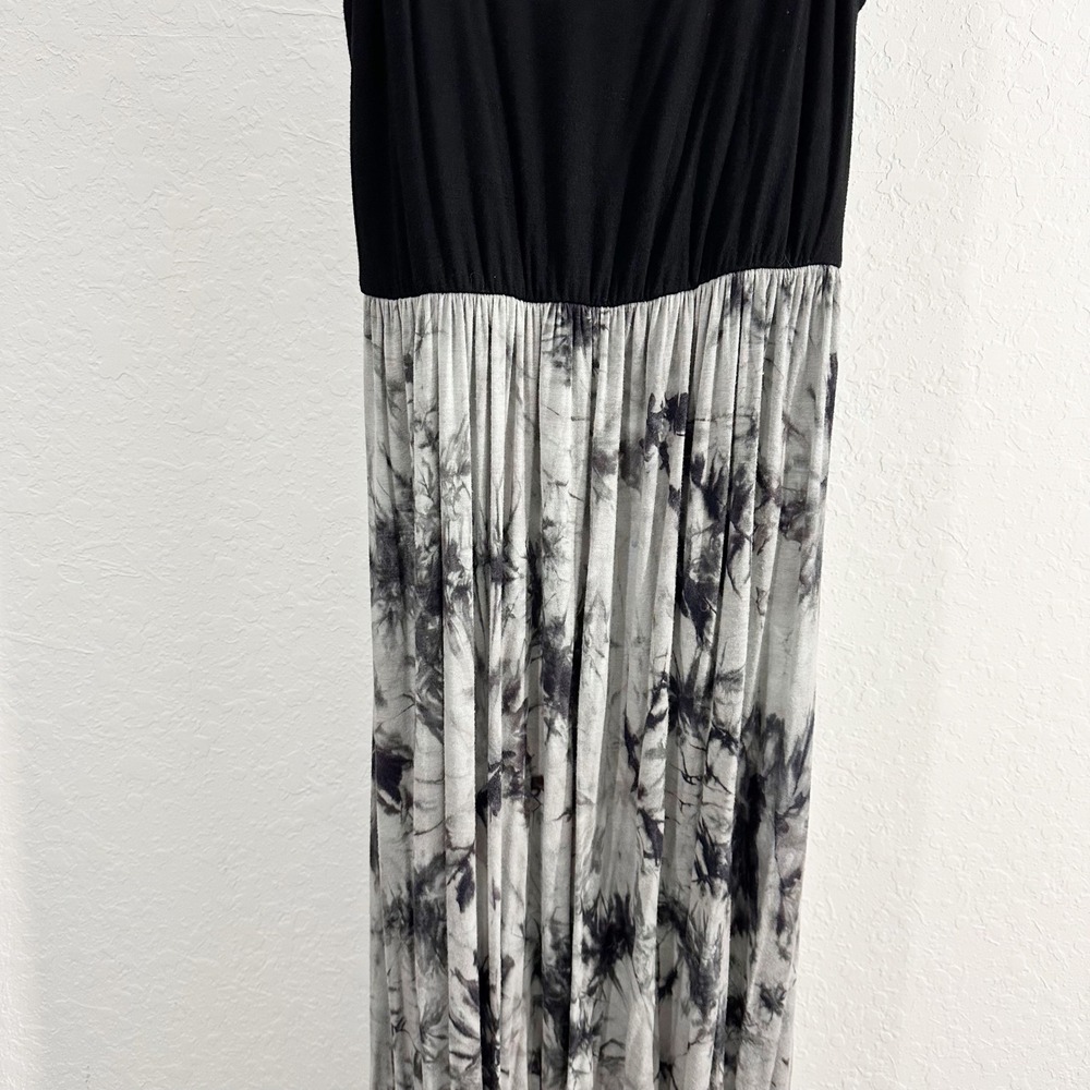 AB Studio Tie Dye Scoop Neck High Low Dress Gray Black Small Beach Summer Flowy‎ - Picture 3 of 10
